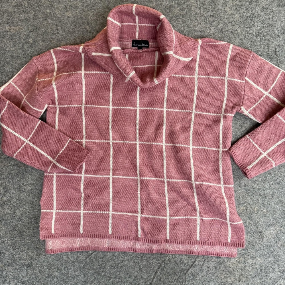 Alison Andrews‎ Sweater Womens Large Pink Windowpane Cowl neck Pullover Knit
